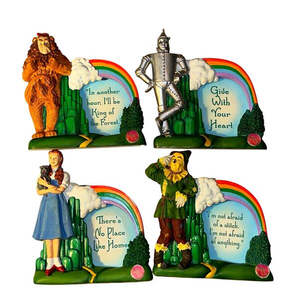 Vintage SET Enesco Wizard Of Oz Frame Quotes 6" Figurines Scarecrow Tin Man Lion - Picture 1 of 11